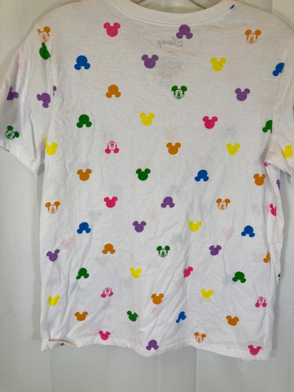 Disney Mickey Mouse Icon Multicolor AOP White Short Sleeve Shirt Sz L Juniors - Picture 9 of 11